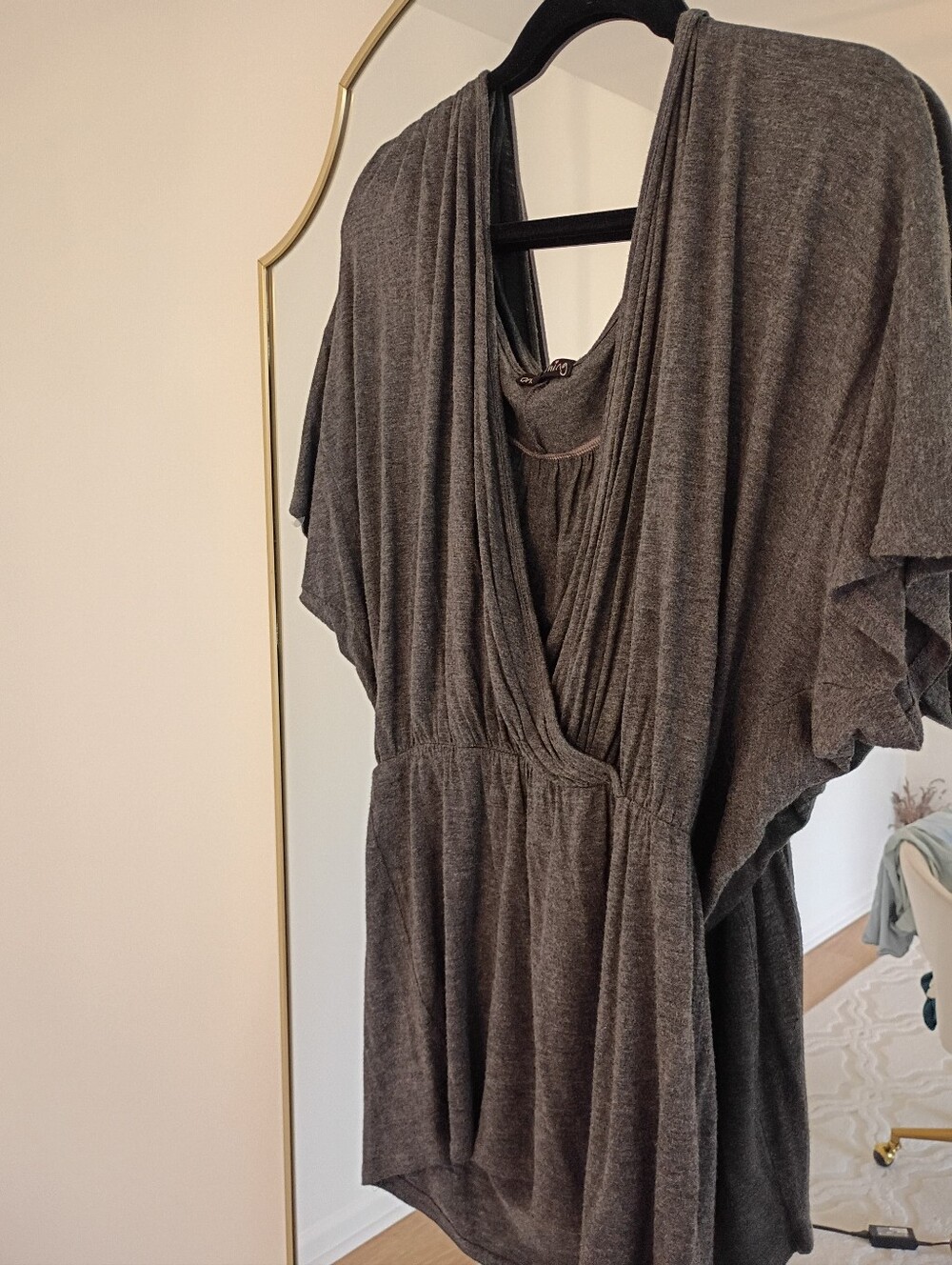 Charcoal Gray Draped V-Neck Tunic Top